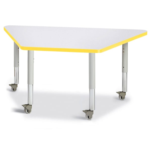Jonti-Craft Berries Trapezoid Activity Tables, 24 in. x 48 in., Mobile, Freckled Gray/Yellow/Gray 6438JCM007 - main
